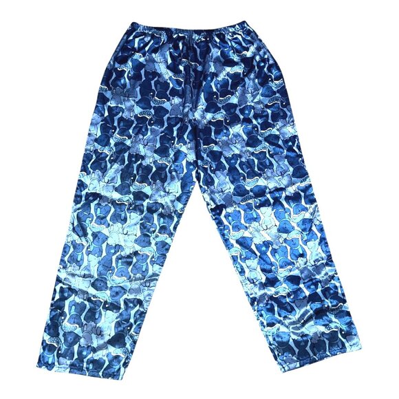 Silky Teddy Bear Wide Leg High Waisted Sleep Pants Sz XL Womens Blue - Picture 8 of 8